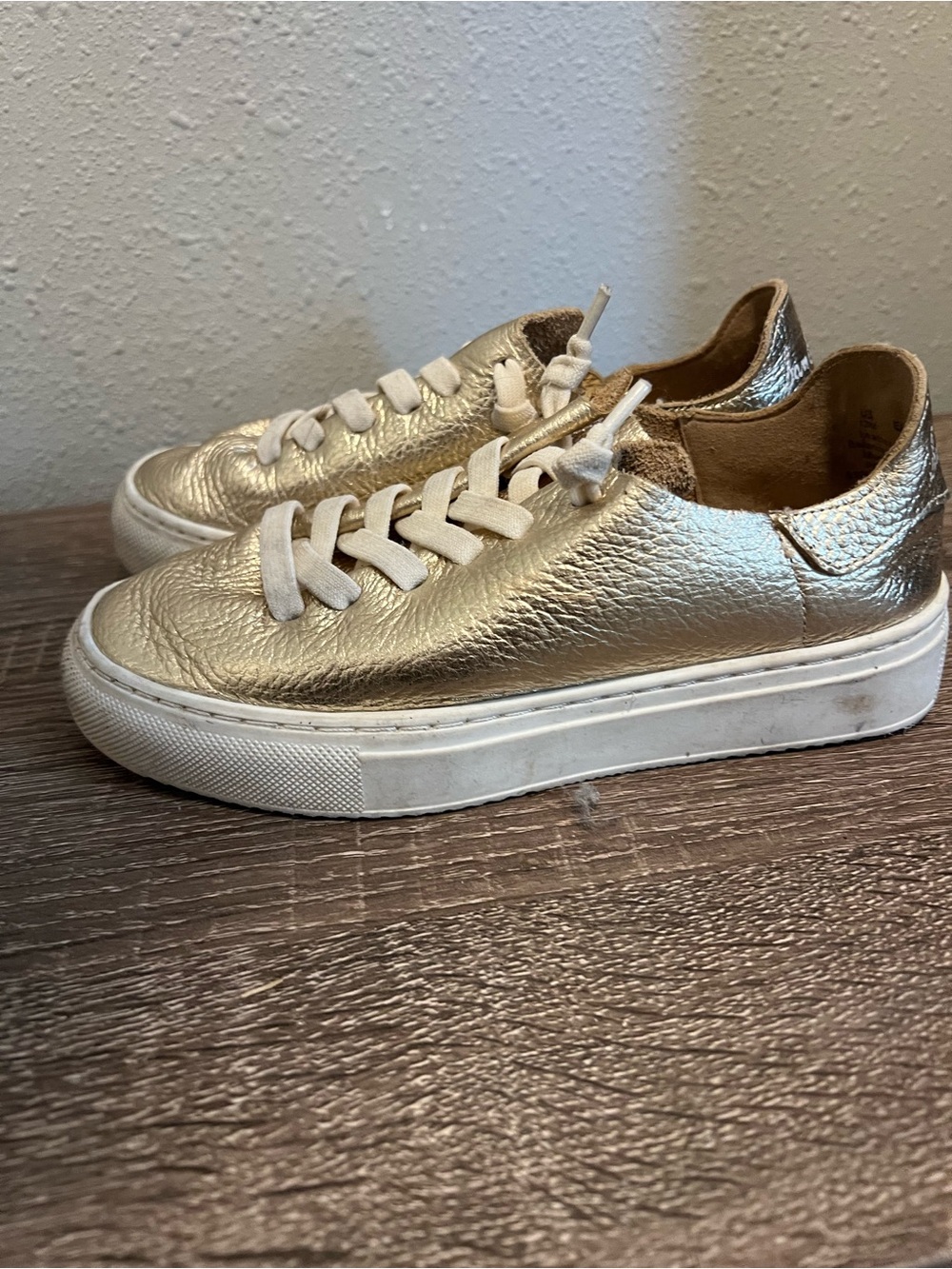 Sam Edelman Metallic Gold Lace-Up Sneakers with White Sole